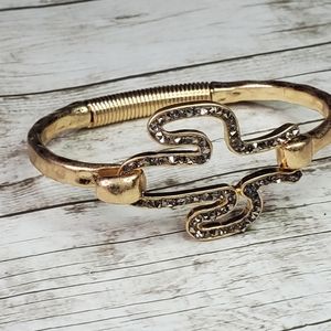 Goldtone cactus pyrite crystal rhinestone bracelet